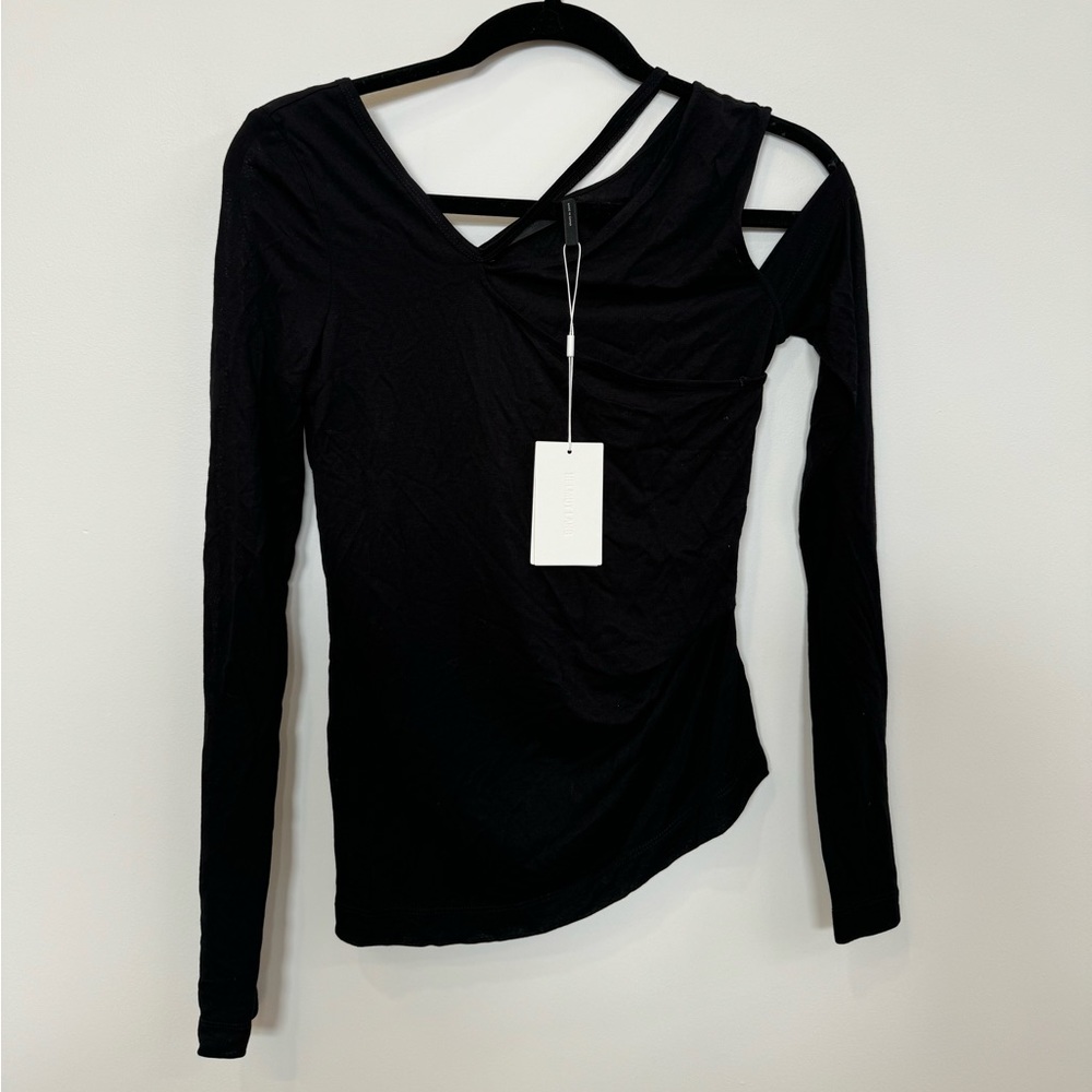 NWT: HELMUT LANG Scala Asymmetric Cold Shoulder Top in Black XS